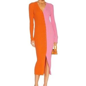 STAUD Asymmetrical Orange and Pink Dress size large